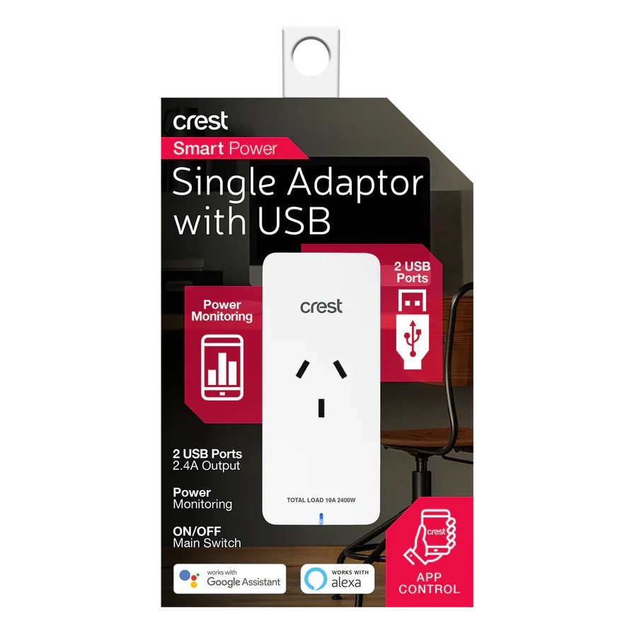 Crest Smart Home Single Power Adaptor with 2 USB
