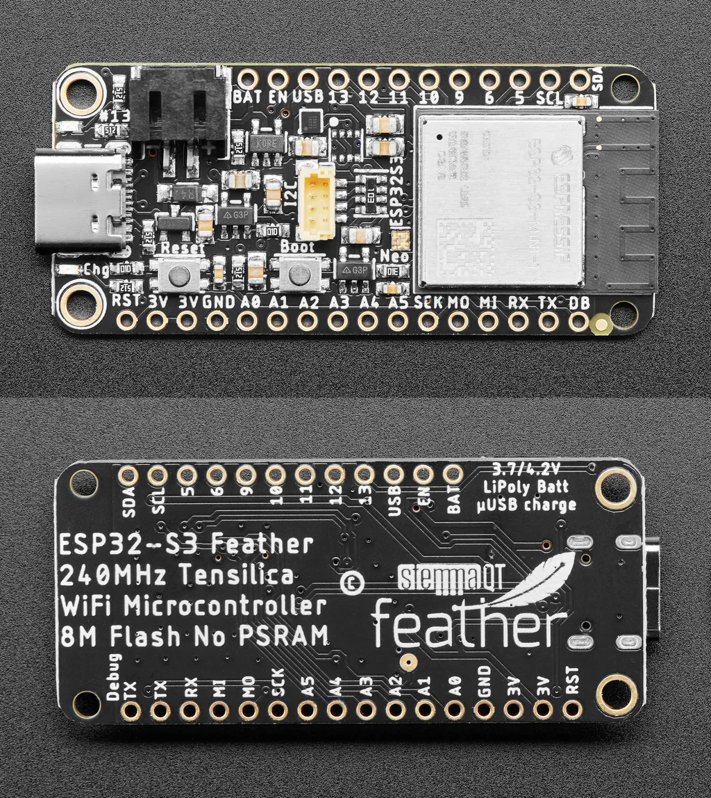 Adafruit ESP32-S3 Feather Front and Back
