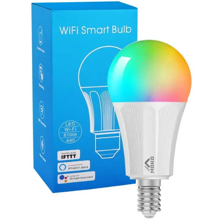 MoKo Lampadina LED E14 Colorate RGB, Intelligente Lampadine Controllo  Remoto WiFi, 9W Luce Calda Dimmerabile, Lavora con SmartThings, Alexa Echo,  Google Home per Controllo App Smart Life No Hub-Bianco 